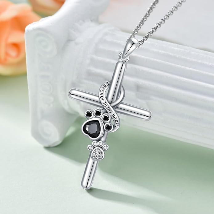925 Sterling Sliver Yorkshire/Corgi/Labrador/Pug/Bulldog/Paw Print/Cross Necklace Cute Puppy Dog Necklace Jewelry Birthday Gifts for Women Girls Dog Lovers