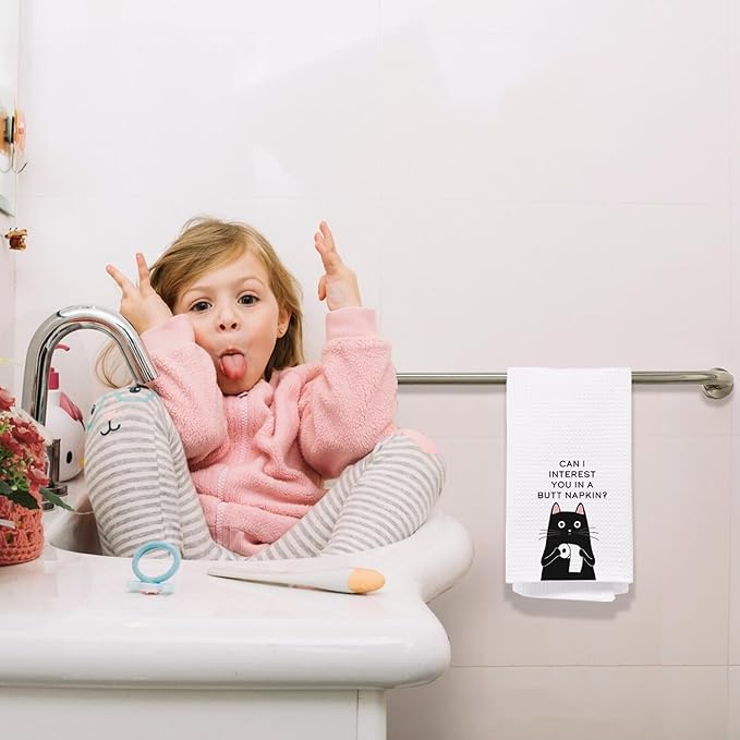 Funny Black Cat Bathroom Hand Towels, Can I Insert You in a Butt Napkin Hand Towels for Bathroom Decor, 16x24 Inch