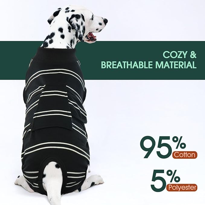 Kuoser Dog Surgery Recovery Suit for Female Male Dogs, Stripes Spay Neuter Anti-Licking Dog Onesie, Surgical Suit Snugly Pet Post Surgery Vest Bodysuit for Abdominal Wounds Skin Disease, Black S