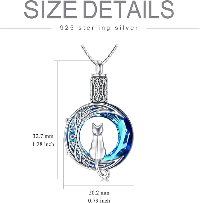 TOUPOP Cat Cremation Jewelry for Ashes Sterling Silver Cat Moon Urn Necklace that Hold Human Pet Ashes Memorial Keepsake Jewelry