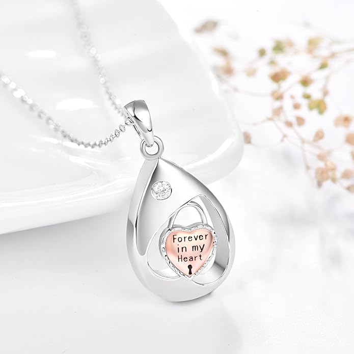 TANGPOET Teardrop Ashes Necklace 925 Sterling Silver Urn Necklace, Cremation Jewellery for Ashes Pendant, Gifts for Women Ladies, with Funnel Filler Kit