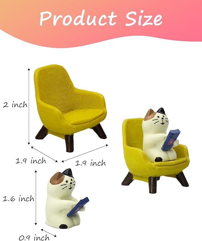 Cute Cat Playing Phone on Sofa Resin Figurine Desk Decor & Cat Lover Gift (Yellow Sofa)