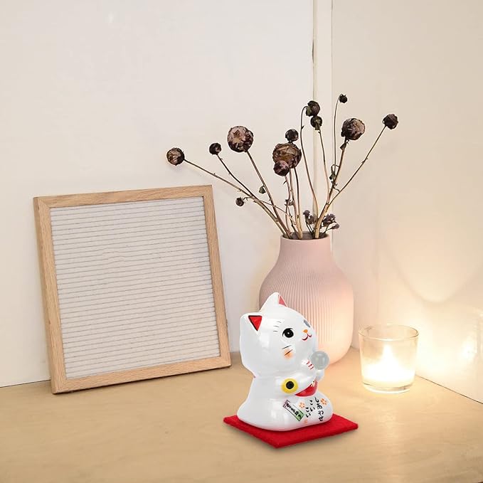 PRETYZOOM Cupcake Toppers Japanese Lucky Cat Figurine Ceramic Fortune Cat Beckoning Maneki Statue Collectible Figures Feng Shui Tabletop Animal Sculpture for Business Opening Wealth Cat Decor
