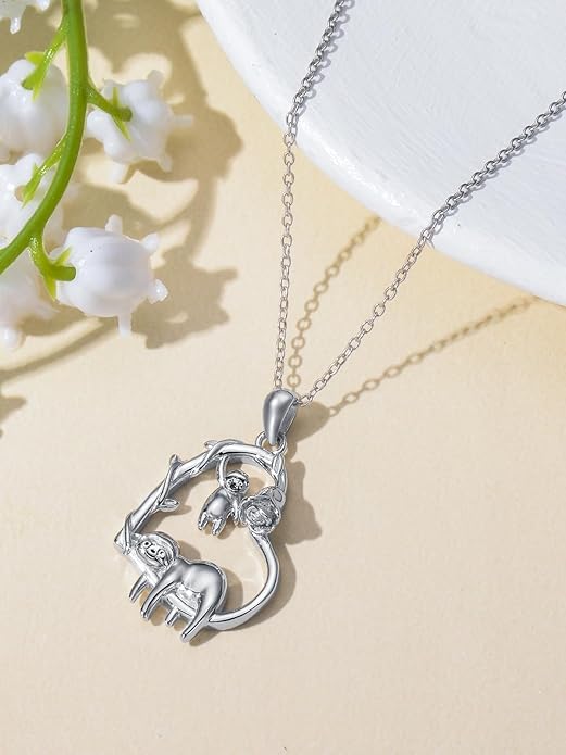 Cute Mother and Daughter Fox/Cat/Cow/Monkey/Panda Necklace 925 Sterling Silver Heart Flower Heart Necklace Animal Jewelry Mother's Day Jewelry for Women