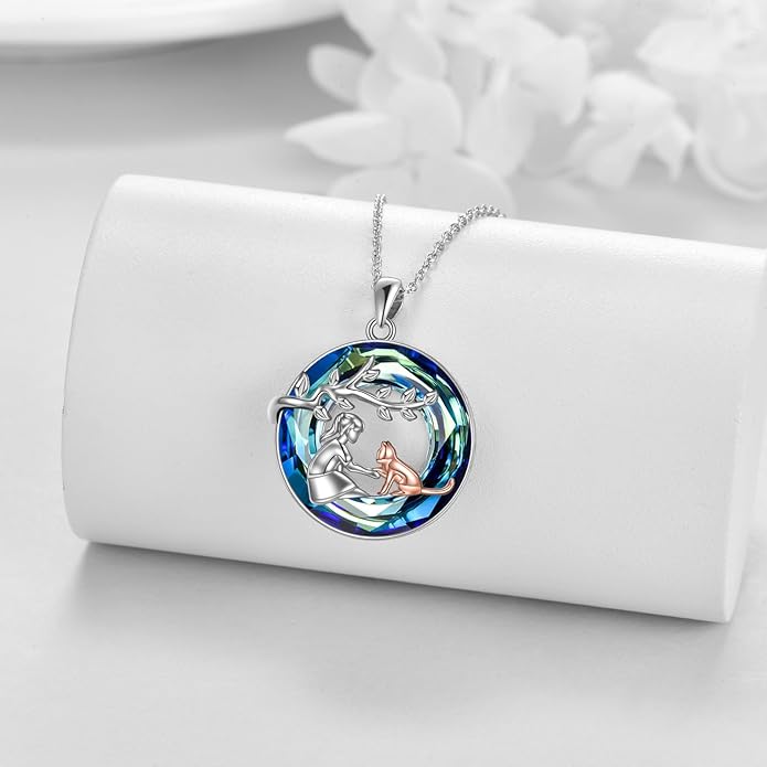 Cat Necklace Sterling Silver Cat with Women Pendant Crystal Jewelry Cat Lover Gifts for Women
