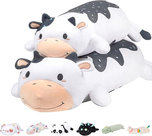 Cow Plush Body Pillow, 25" Kawaii Milk Cow Stuffed Animals Squishy Cute Long Plushies Cuddle Pillow for Kids, Birthday Gifts for Women, Girls and Males