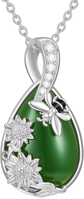 Green Jade Necklace Sterling Silver Teardrop Hummingbird/Dragonfly/Butterfly/Bee/Cat/Cardinal/Owl/Fox/Sloth Natural Jade Jewelry Birthday Mothers Day Christmas Gifts Women Mom Her
