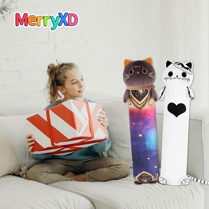 MerryXD Kawaii Long Cat Plush Body Pillow,36”Soft Cute White Stuffed Animals Plushies, Kids Big Doll Toys, Ideal Gifts for Cuddles,Girls,Girlfriend,Boys,Birthday,Christmas,Halloween,Valentine's Day