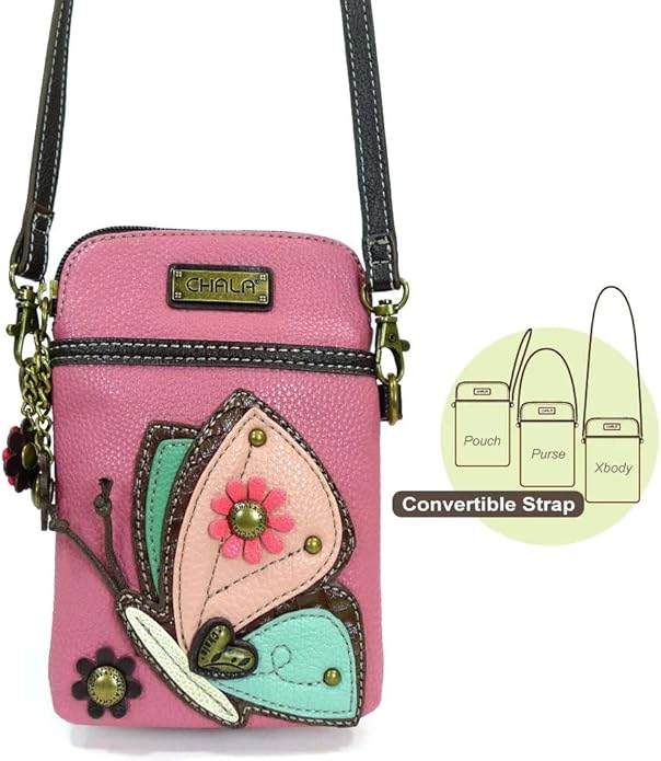 CHALA Cell Phone Crossbody Purse-Women PU Leather/Canvas Multicolor Handbag with Adjustable Strap