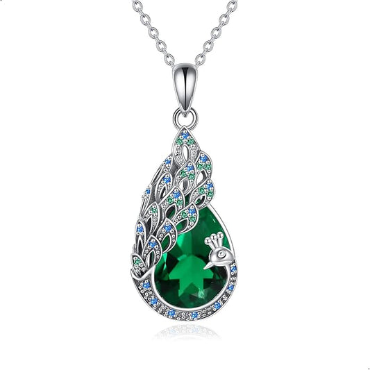 Sterling Silver Blue Opal Turquoise Peacock Pendant Necklace - Peacock Jewelry Gifts for Women