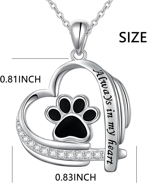 Ladytree S925 Sterling Silver Puppy Dog Cat Pet Paw Print Pendant Necklace 18 inches