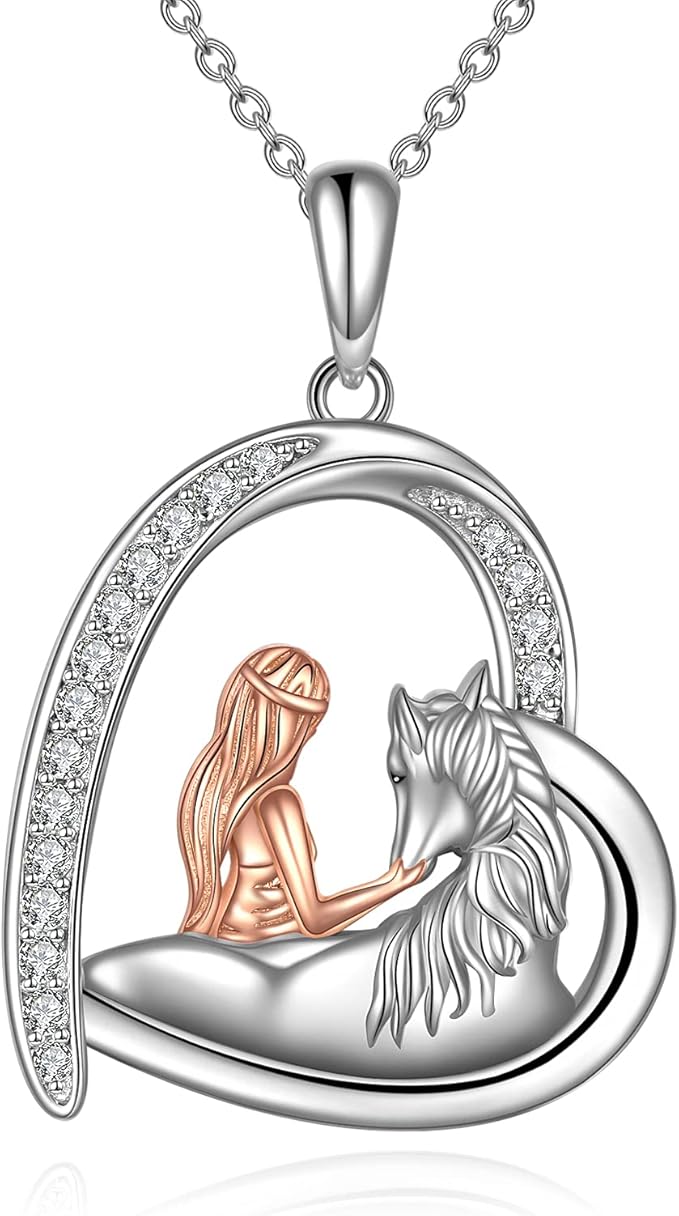 Horse Necklace Jewelry Gifts for Women Sterling Silver Love Heart Women with Horse Pendant Necklace Jewelry Gifts