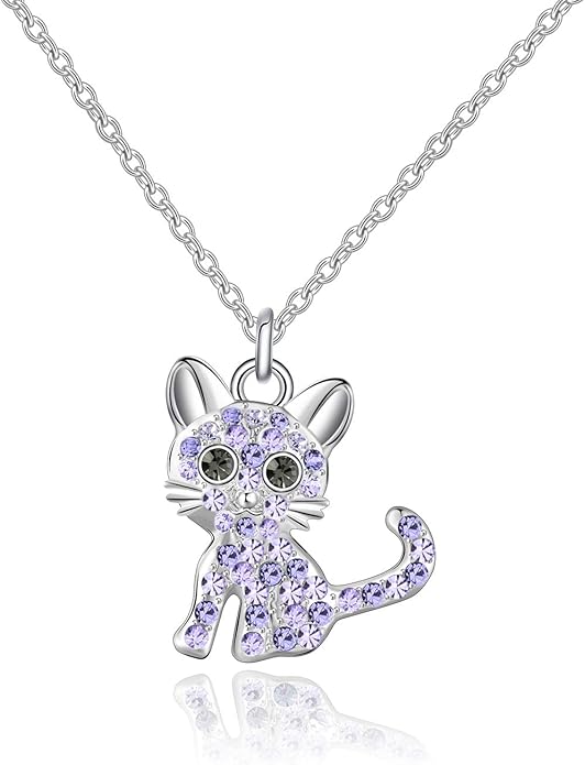 luomart Girls Cat Birthstone Necklace Gifts for Women,Kitty Cats Dog Pendant Necklaces Jewelry for Cat Lovers