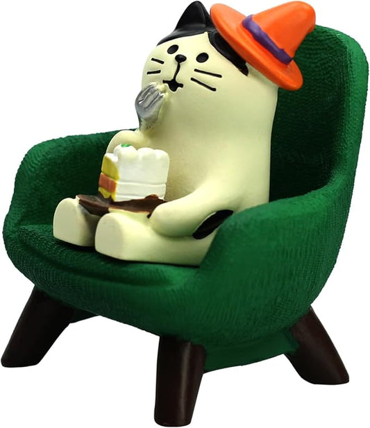 Mini Cat Eating Cake Figurine Resin for Cat Lovers - Green Sofa