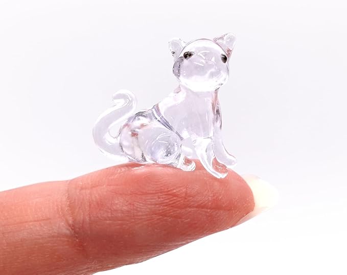 Cat Tiny Micro Figurines Blown Glass Art Animals Hand Painted Collectible Gift Decorate (Purple)