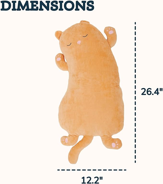 PixieCrush Long Cat Plush - 26.4x12.2 inch - Plush Cute Cat Body Pillows for Kids - Long Stuffed Cartoon Cat - Jumbo Squishy Kitten Doll for Children - Soft Soothing Cuddle Plushies (Brown)