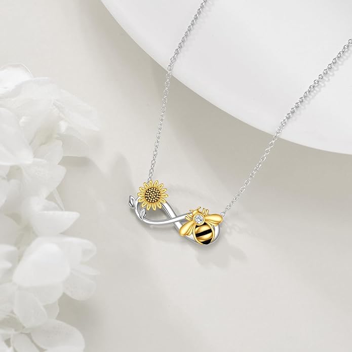 TIGER RIDER Bee Necklace for Women Sterling Silver Cute Animal Axolotl Dragonfly Moth Owl Black Cat Pendant Necklaces Animals Jewelry Birthday Gifts for Women Wife