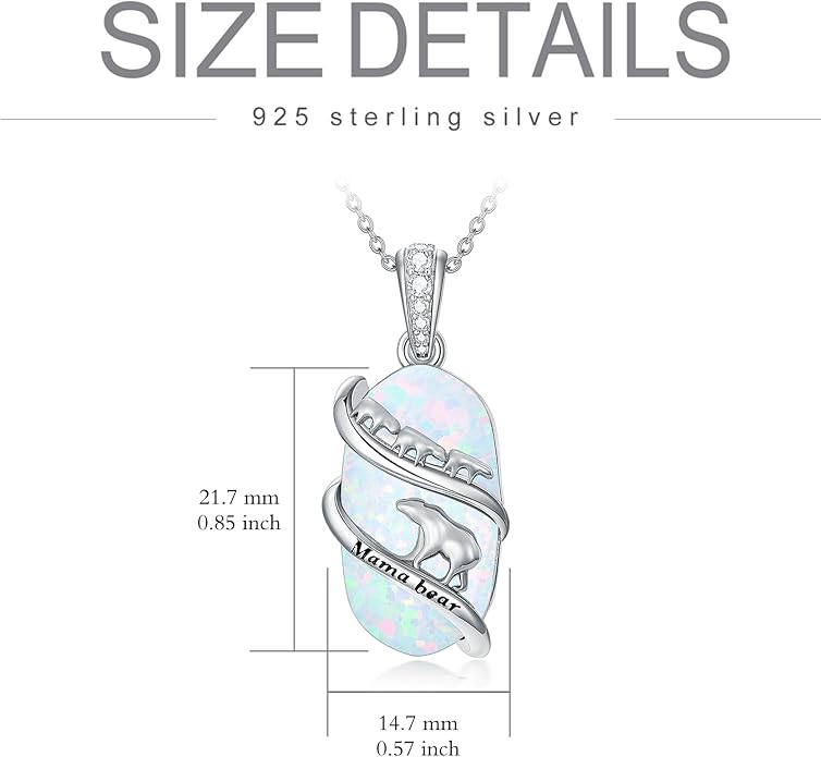 Opal Mama Bear/Panda/Cat/Koala/Sloth/Cardinal/Unicorn Necklace 925 Sterling Silver Opal Animal Pendant Jewelry Birthday Gifts Women Her Mom