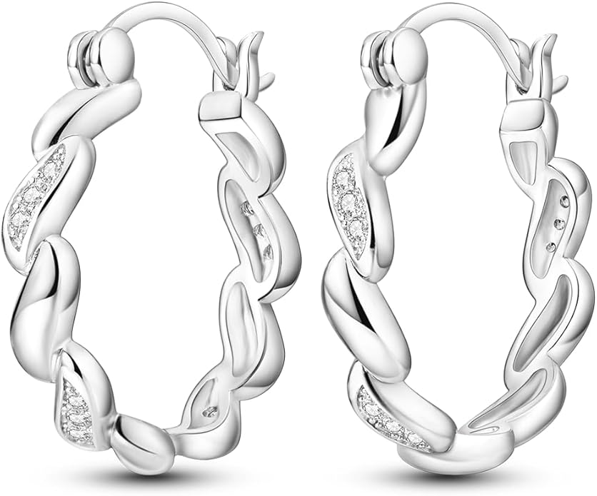 NARMO 925 Sterling Silver Hoop Earrings for Women Hypoallergenic Lightweight Simple Huggie Hoop Earrings Twisted Hoop Earrings Colorful Cubic Zirconia Hoop Earrings Rainbow Hoop Earrings