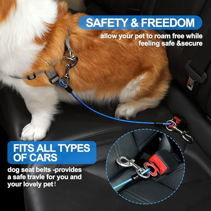 Dog Seat Belt Harness for Car,Dog Seatbelt of Coated Wire Leash Safety Restraint,No Chew Tether Cable Vehicle,Double Clips & Latch (Orange, 32 inch/80 CM)