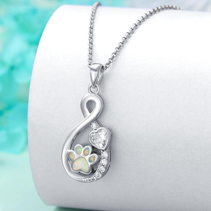 Pet Ashes Necklace 925 Sterling Silver Dog/Cat Urn Necklaces for Ashes Paw Print Pendant Pet Cremation Keepsake Memorial Jewelry for Women