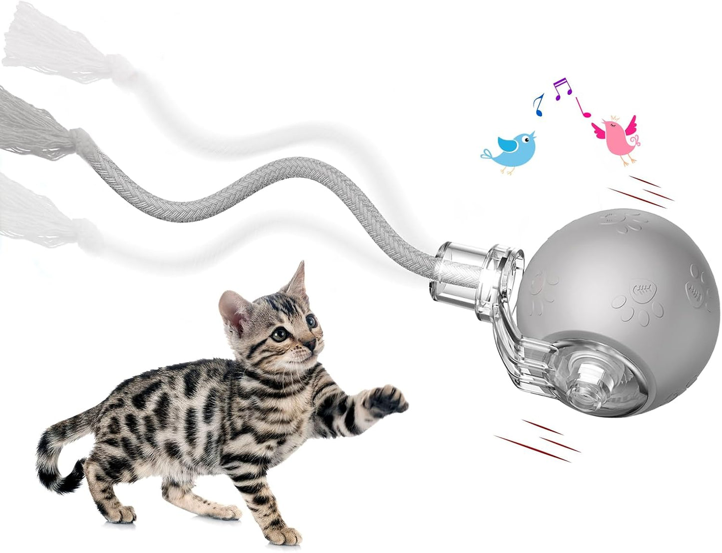 Interactive Cat Toys, Automatic Moving Cat Toy for Bored Indoor Adult Cats, Fast Rolling, Chirping & Motion-Activated Cat Toys, Fun Gift for Cats with Speedy Tail 2.0, USB Rechargeable(Gray)
