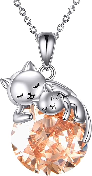 Cat Necklace Sterling Silver Cat Pendnat with Rose Quartz Pearl Jewelry Gifts for Women Cat Lovers