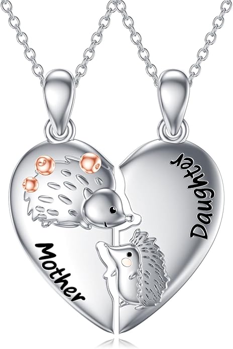 OCJ Mother Daughter Matching Necklaces 925 Sterling Silver Animals Matching Necklace for Mom Daughter 2 Pcs Matching Heart Pendant Birthday Mothers Day Gifts for Mom and Daughter