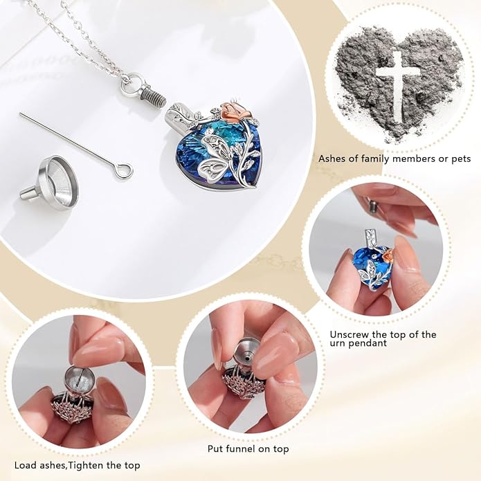 EUDORA Sterling Silver Urn Necklace for Ashes for Women Men, Ash Pendant for Human Cat Dog Ashes, Necklace for Ashes of Loved One Dad Mom Papa Pet Cremation Souvenir Jewelry for Funeral, 20inch