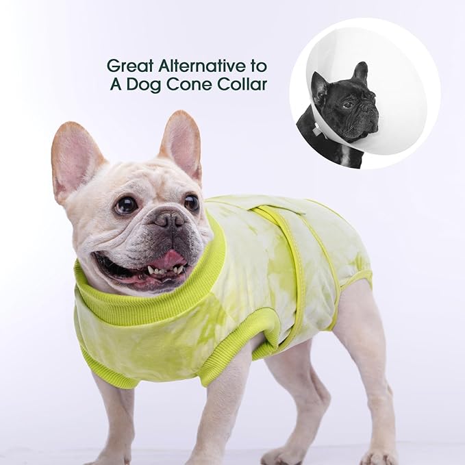 Kuoser Dog Surgery Recovery Suit, Anti Licking Pet Surgical Suit for Dogs Male Neuter, Female Dog Surgery Suit for Spay Subsititute E-Collar Cone, Dogs Body Suits After Surgery Green Tie Dye 2XL