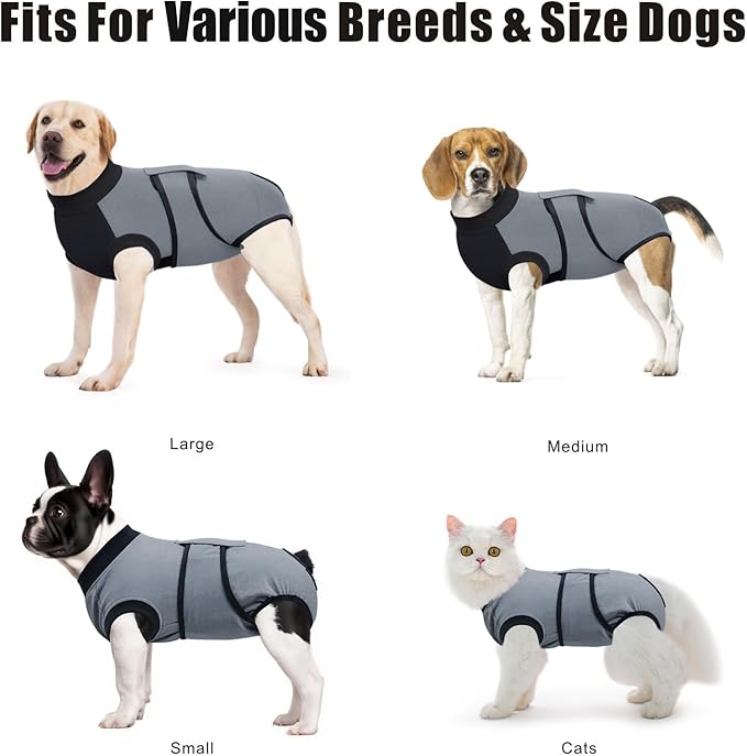 Idepet Dog Recovery Suit Female,Dogs Onesie Suit Surgery Male Breathable Pet Bodysuit for Spay Neuter E-Collar & Cone Alternative Surgical Suit Puppy Abdominal Anti Licking Wounds Shirt (Gray, M)