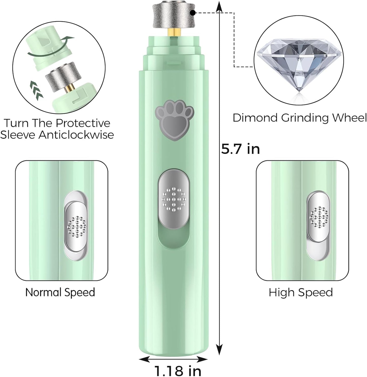 VIWIK Dog Nail Grinder, 2-Speed Rechargeable Dog Nail Trimmers for Large Medium & Small Dogs, Upgrade Professional Electric Pet Paws Grooming, Quiet Puppy Grooming Tool, for Dogs Cats