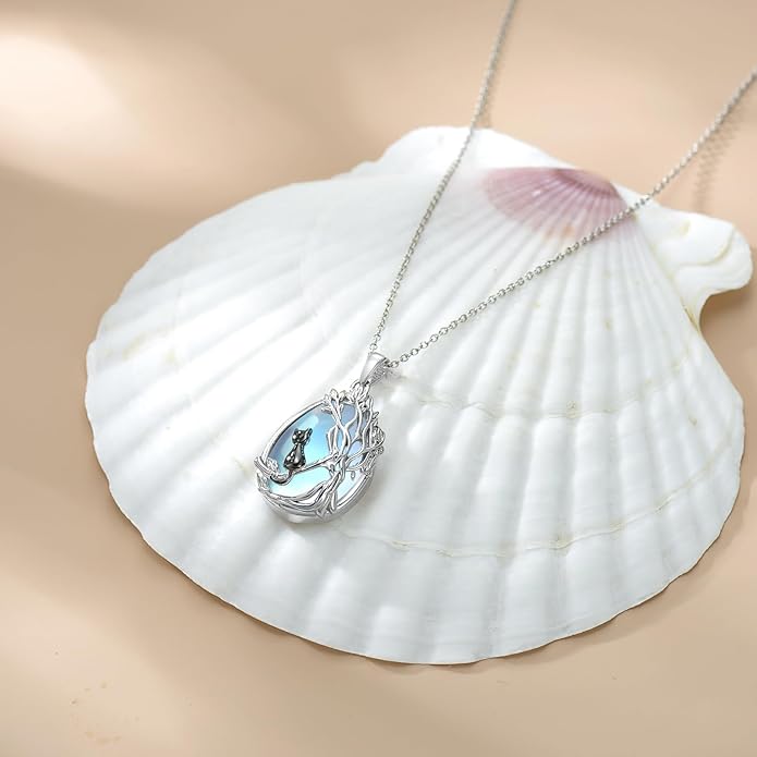 CRMAD Daisy/Black Cat/Dragonfly/Daffodil/Hummingbird/Stingray/Phoenix Feather/Rose Necklace Sterling Silver Moonstone Teardrop Pendant Necklace Flower Animal Jewelry Gifts for Women