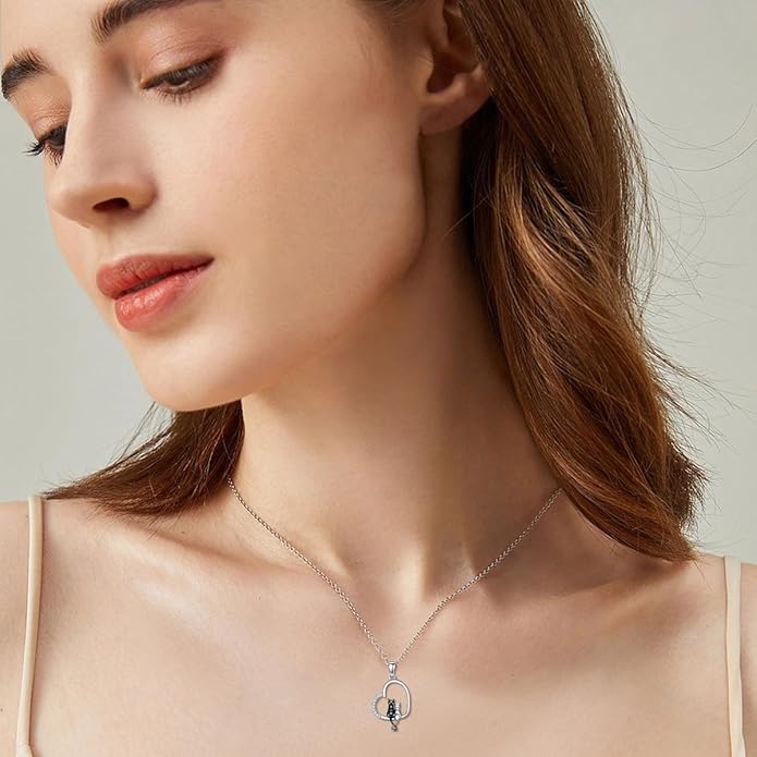 Diamond Black Cat Necklace for Women 925 Sterling Silver Cat on Moon Necklace Pendant Black Cat Jewelry Gifts for Women Mom Wife Girlfriend Daughter Girls