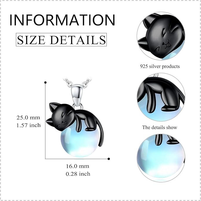 Cat Necklace Sterling Silver Cat Pendnat with Rose Quartz Pearl Jewelry Gifts for Women Cat Lovers