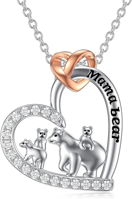 Mothers Day Gift for Mom 925 Sterling Silver Mama Bear/Dinosaur/Cat/Bird/Chicken Necklace with 1 2 3 4 5 Cubs Jewelry for Women Wife Grandma