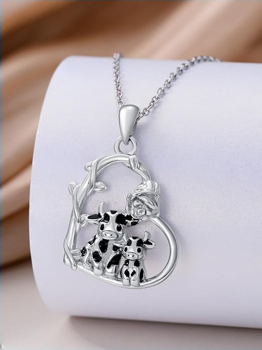 Cute Mother and Daughter Fox/Cat/Cow/Monkey/Panda Necklace 925 Sterling Silver Heart Flower Heart Necklace Animal Jewelry Mother's Day Jewelry for Women