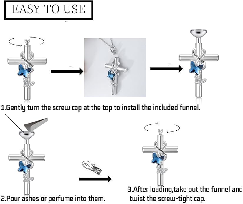 Cross Urn Necklace for Ashes 925 Sterling Silver Cremation Jewelry with Funnel Filler Kit Ashes Necklace for Human Women Girl Pets