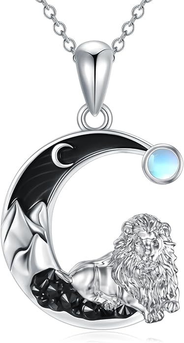 Gothic Jewelry Bat/Cat/Wolf/Dragon/Owl/Fox/Spider/Sun Pendant Sterling Silver Crescent Moon Necklace for Women Girls Black Jewelry Gifts
