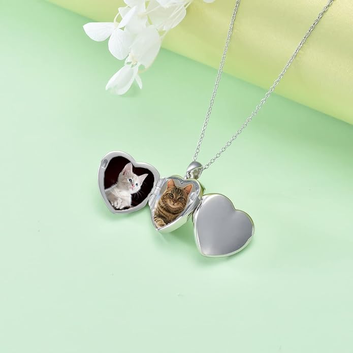 Personalized Paw Print Heart Locket Necklace 925 Sterling Silver That Holds Pictures Puppy Dog Cat Pet Pendant Jewelry for Women
