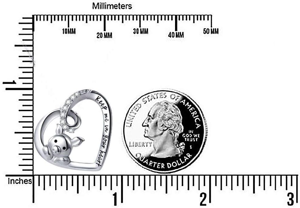 Cute Little Pig Sterling Silver Crystal Love Pendant Necklaces for Her Women Engraved Keep Me in Your Heart Nice Gifts
