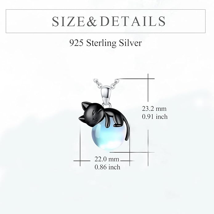 Cat Necklace Sterling Silver Cat Pendnat with Rose Quartz Pearl Jewelry Gifts for Women Cat Lovers