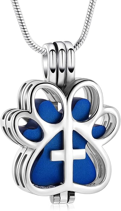 Pet Cremation Jewelry for Dog/Cat Paw Stainless Steel Memorial Locket Urn Necklace with Hollow Urn Cremation Jewelry for Ashes
