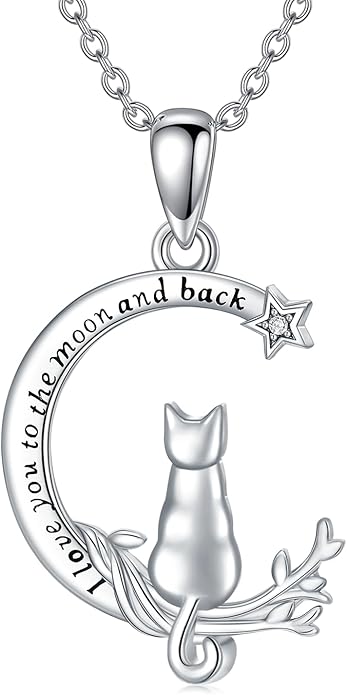 Cat Necklace S925 Sterling Silver Pendant Necklaces for Women Cat Jewelry Mothers Day Christmas Gift for Mother Daughter and Friends