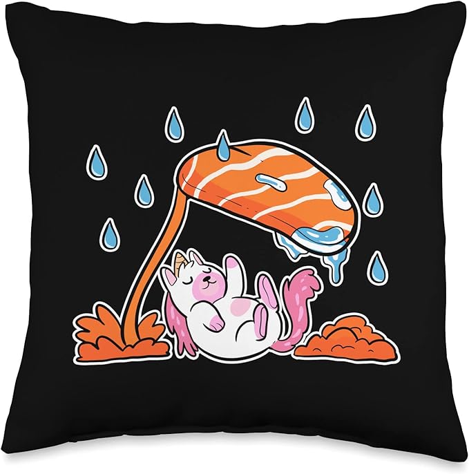 Cute Unicorn Sushi Cat Anime Figure Seafood Foodie Manga Throw Pillow