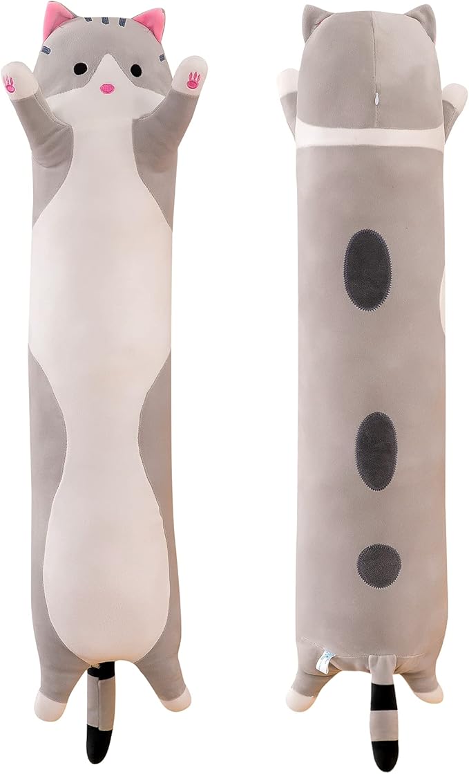 Cat Soft Plush Pillow Cute Cat Body Pillow, Long Stuffed Cat Plush Cat Stuffed Animal Toy Kitten Long Throw Pillow Gift for Kids Girlfriend(130cm, Grey)