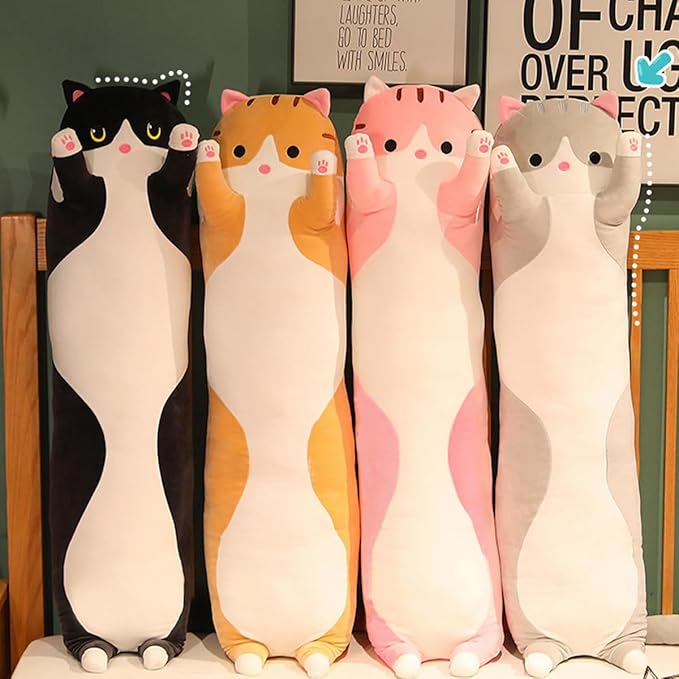 Pink Cat Long Plush Pillow Kitty Stuffed Animals Soft Sleeping Throw Pillow Doll Toy (Pink,27inches)