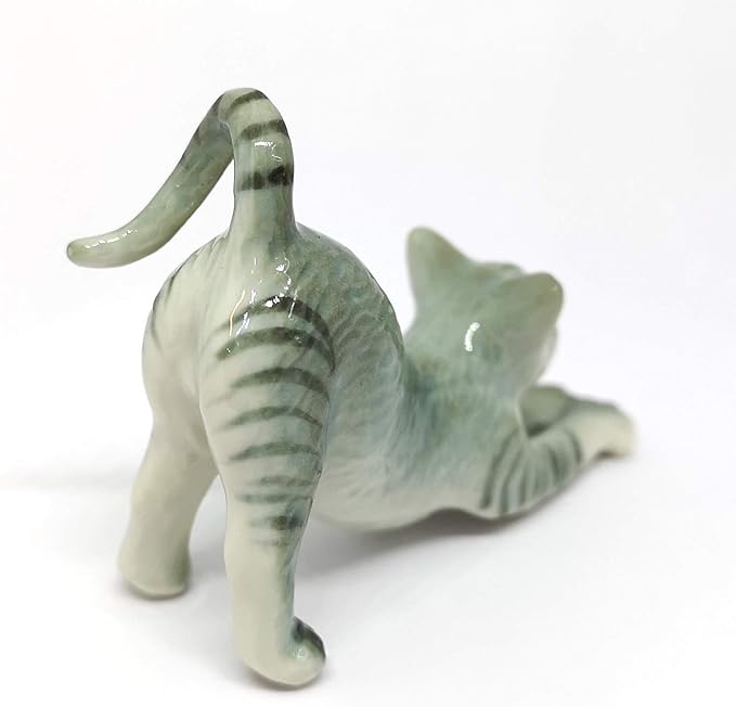 ZOOCRAFT Collectible Cat Figurine Ceramic Pottery Miniature Gray Hand-Painted Figure
