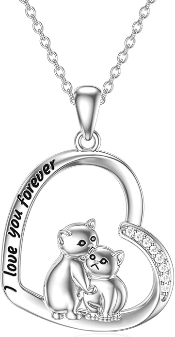Diamond Black Cat Necklace for Women 925 Sterling Silver Cat on Moon Necklace Pendant Black Cat Jewelry Gifts for Women Mom Wife Girlfriend Daughter Girls