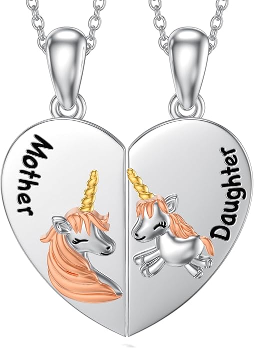 OCJ Mother Daughter Matching Necklaces 925 Sterling Silver Animals Matching Necklace for Mom Daughter 2 Pcs Matching Heart Pendant Birthday Mothers Day Gifts for Mom and Daughter